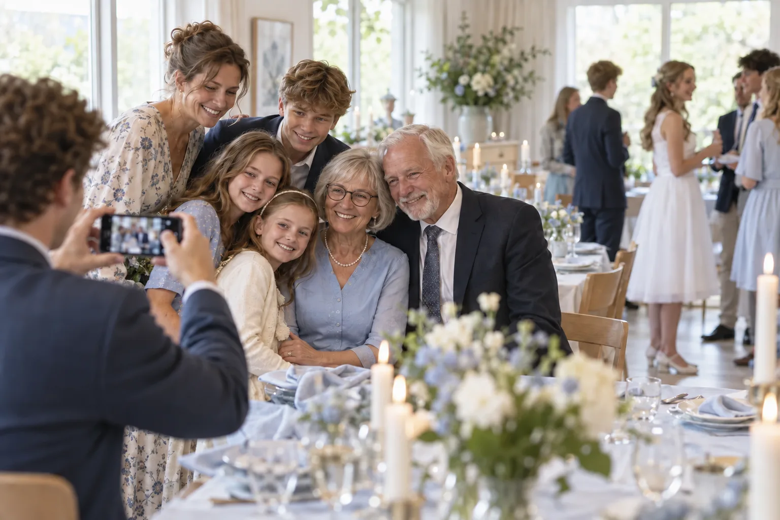 Familien samler billeder og hilsner som overraskelse til en konfirmand