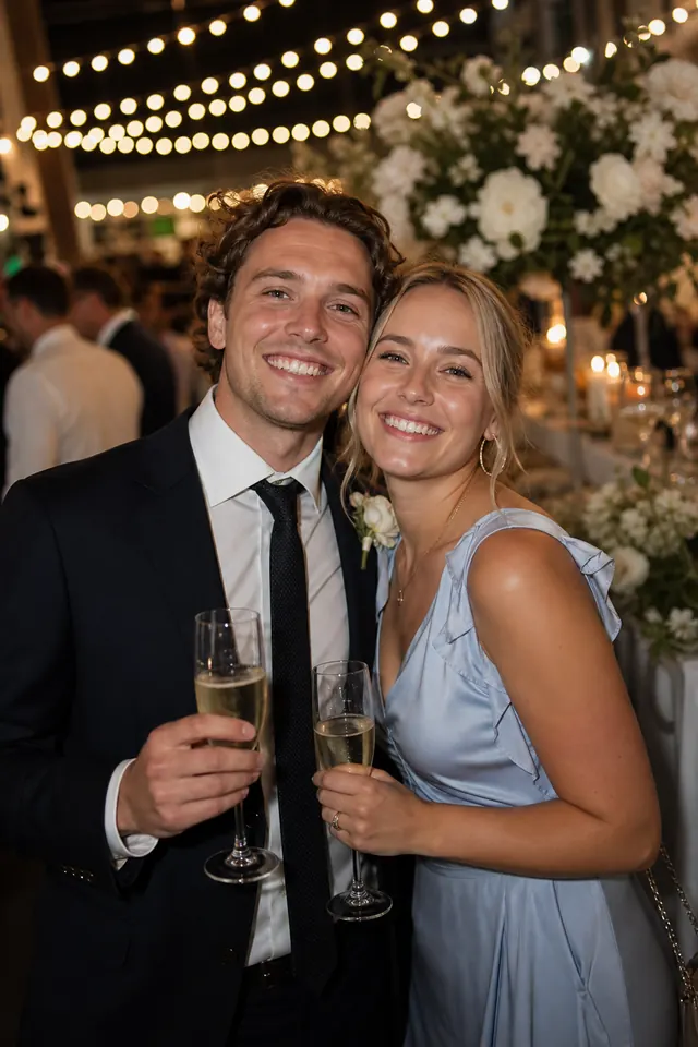 To bryllupsgæster med champagne på et billede valgt til upload i Nightflow